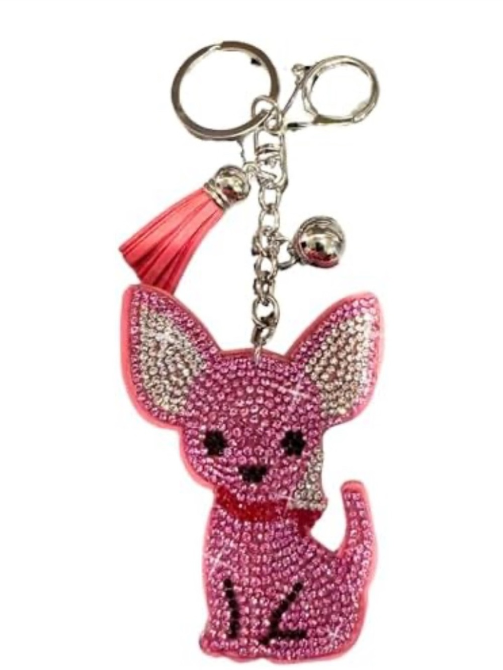 ❌NOT FOR SALE❌Crystal Chihuahua Bag Charm Key Chain with Tassel Pink New
